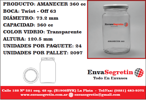 Frasco Amanecer 360cc ♻️ Distribuidora Argentina de Tapas y Envases