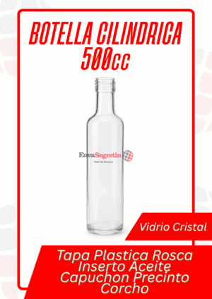 Botella Cilindrica 500cc Cristal