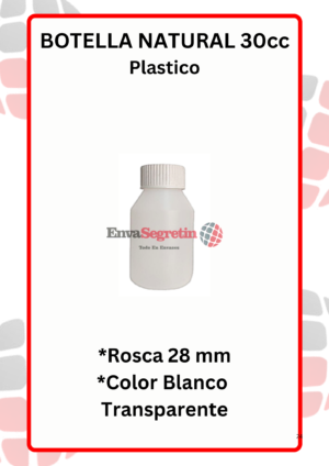 Frasco Plastico Natural 30cc