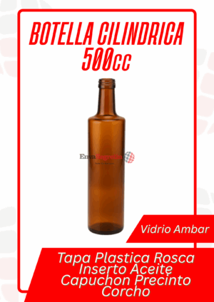 Botella Cilindrica Ambar 500cc